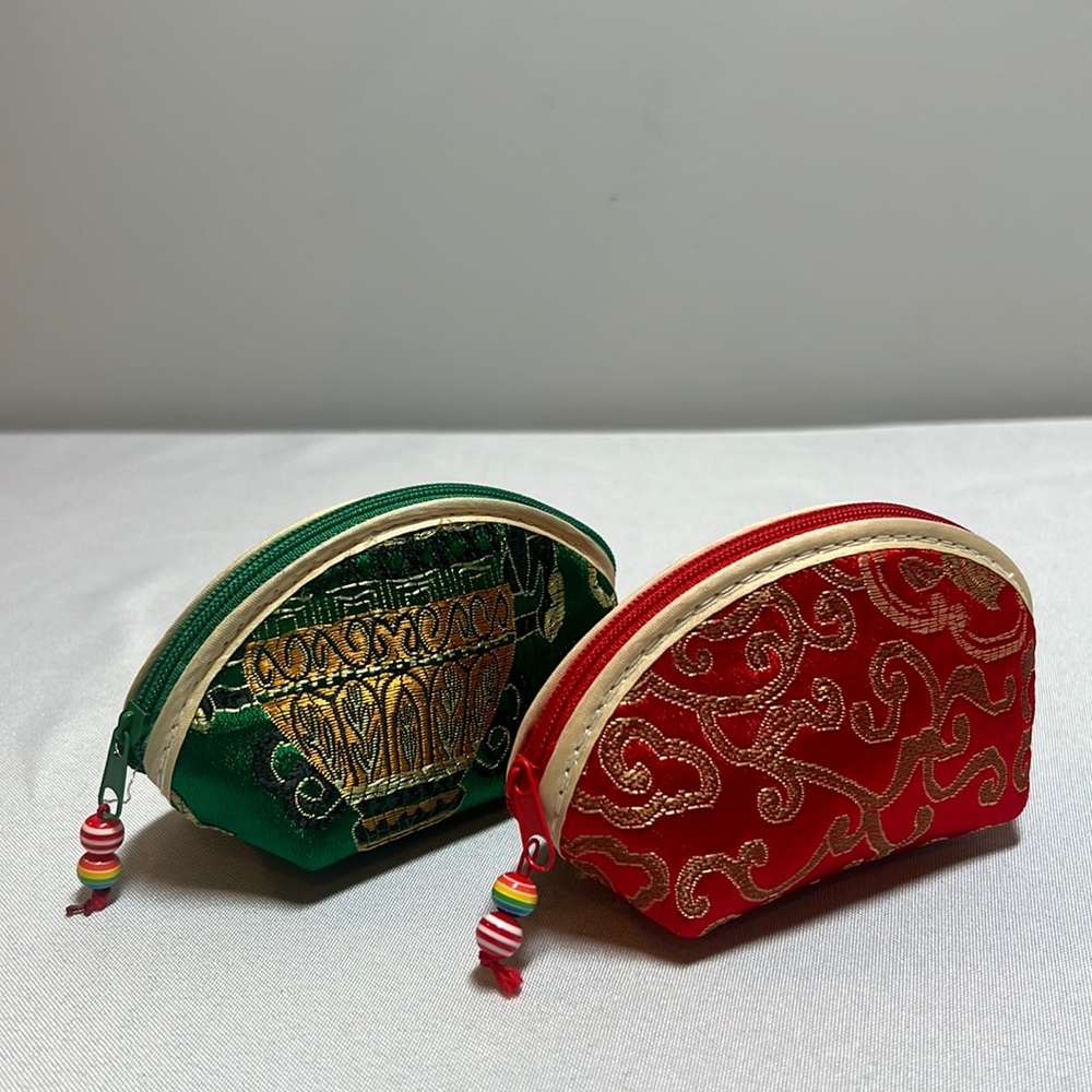 NEW Embroidered Zipper Coin Purse / Jewelry Bag Pack of 2